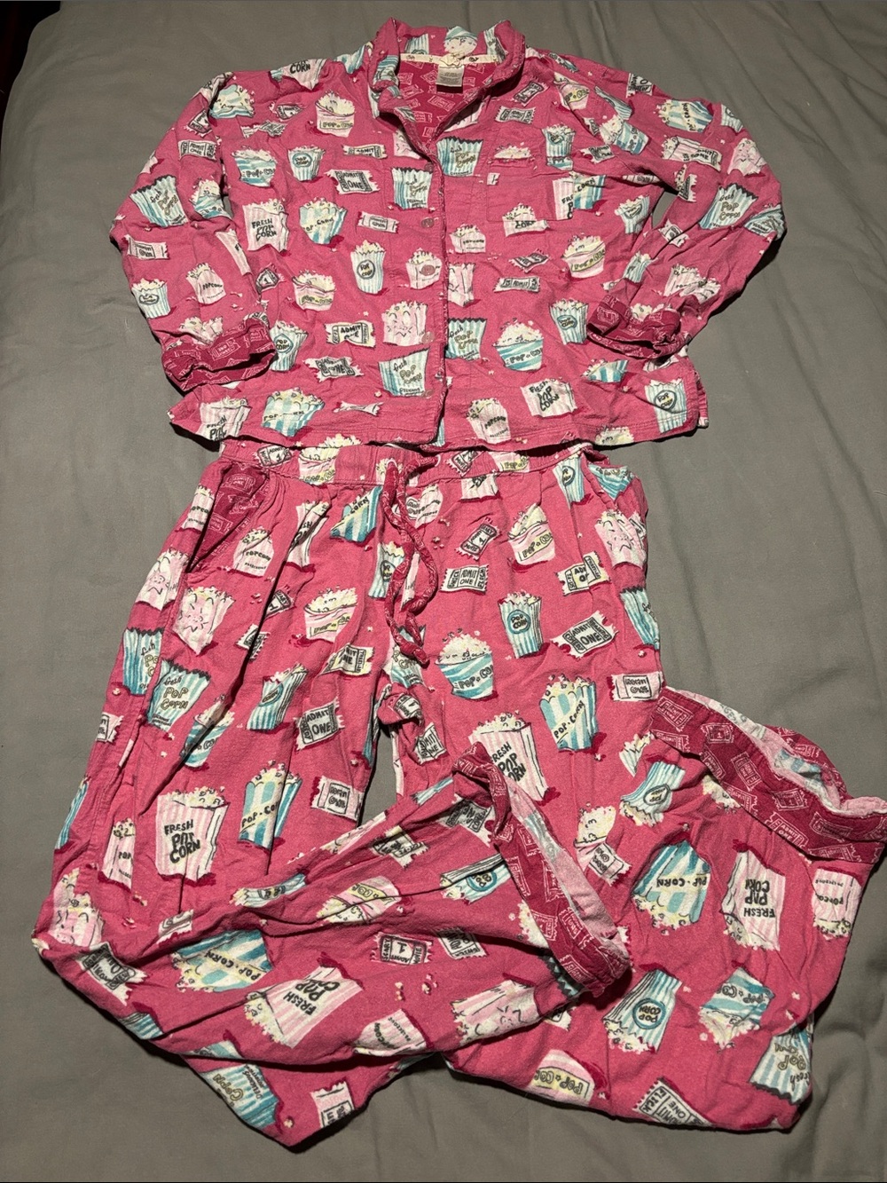 Munki Munki Pink Popcorn-Print Pajama Set SZ S